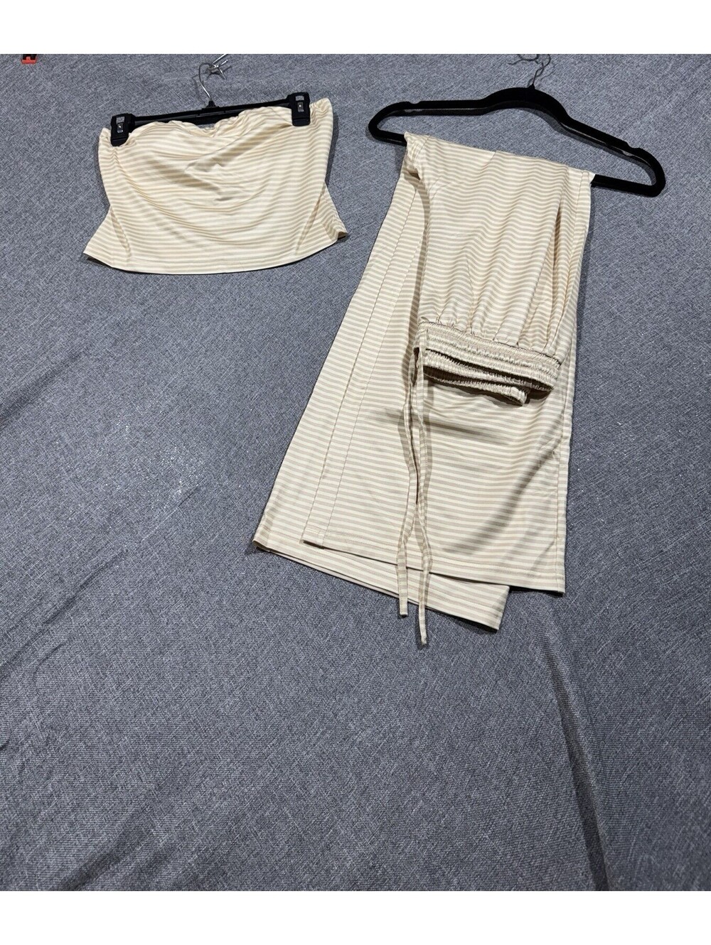 cream and yellow striped two-piece loungewear set